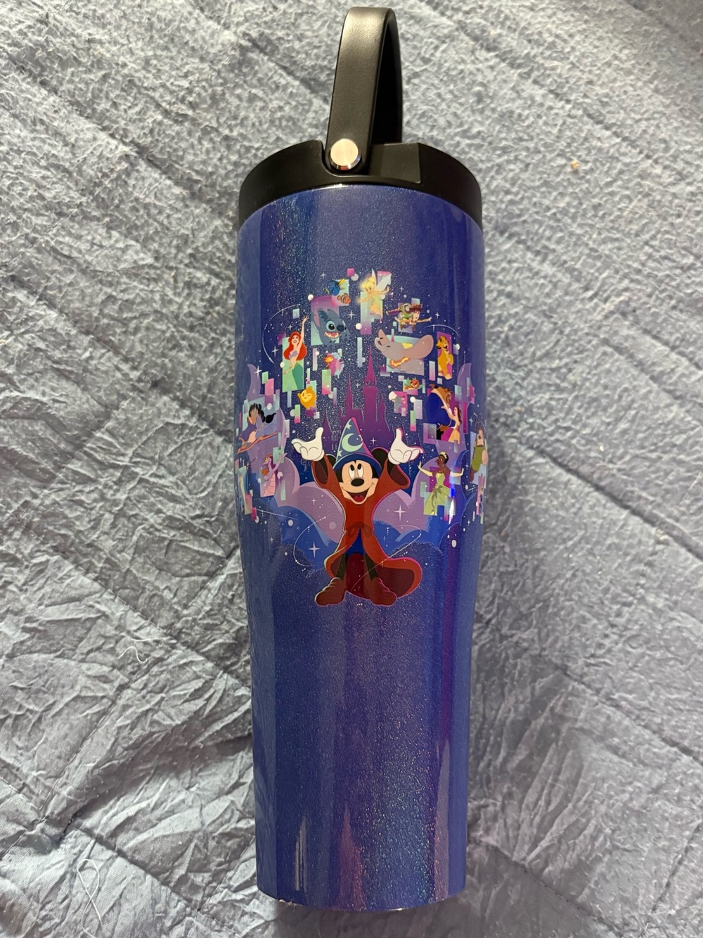 Disney Sorcerer Mickey Blue Corkcicle new Glitter Stainless Tumbler Large